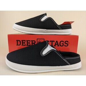 DEER STAGS Slipperooz Spike Slippers Mens 8 M Black Canvas Mule Shoes NWB